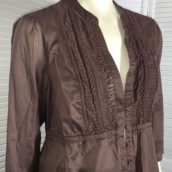 Vintage Brown Semi Sheer Cotton Prairie Boho Tunic Top 1X - Picture 2 of 13